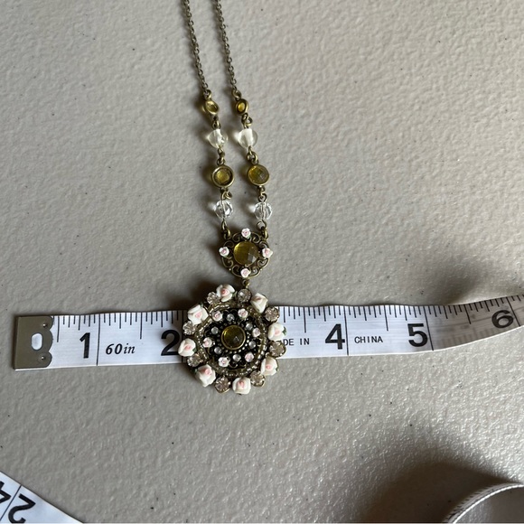 Cookie Lee Roses Crystal Victorian Medallion Necklace - Picture 2 of 8
